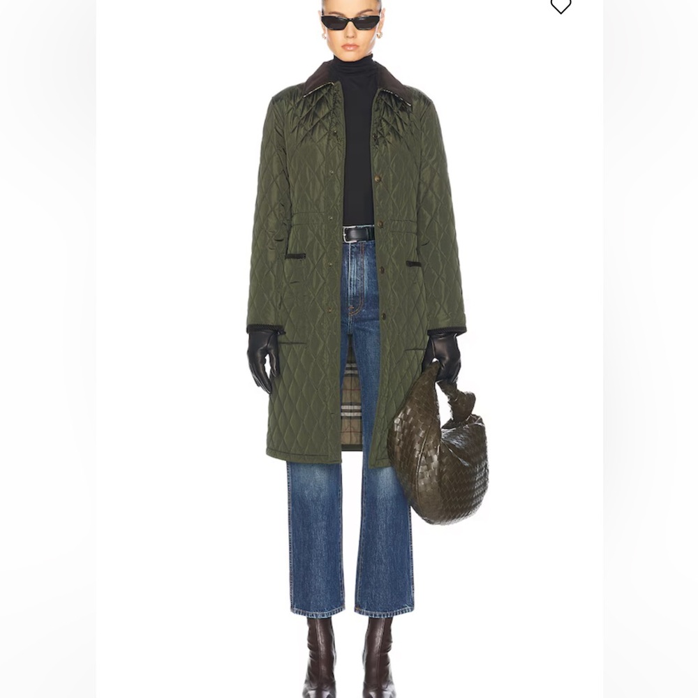 BURBERRY NWT Quilted Barn Mid Length Nylon Jacket Car Coat Green Shale S